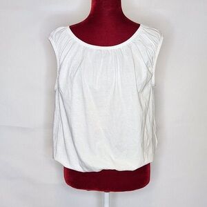 Women's White Gathered Scoop Neck Tank Top